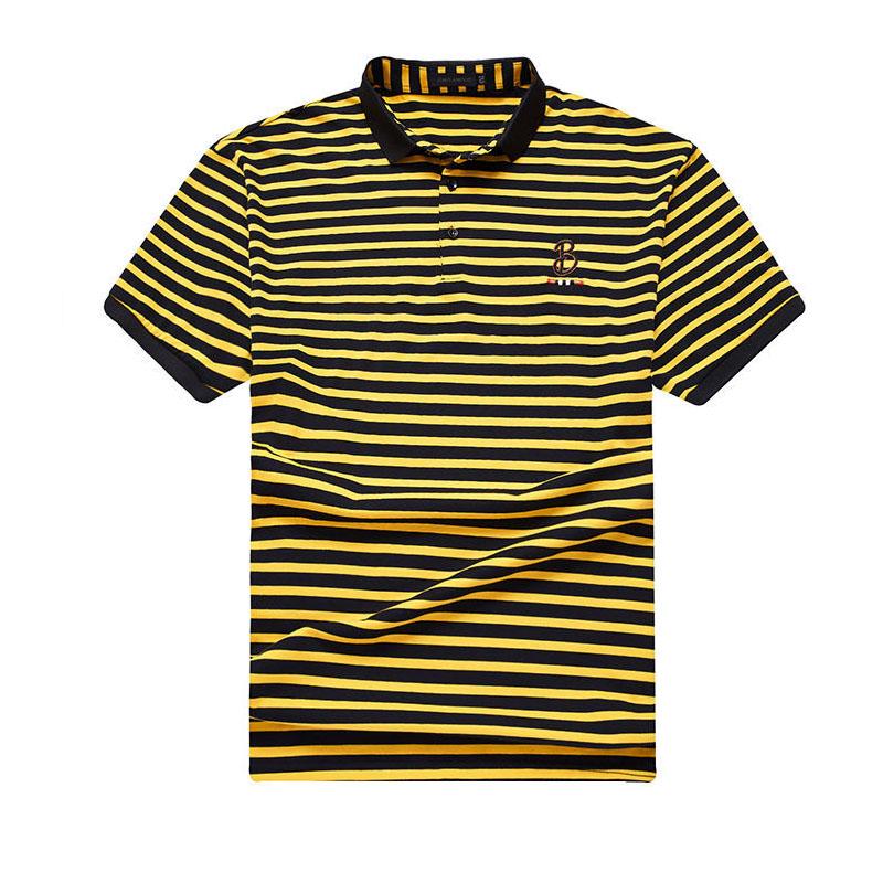 Fat Male Plus Fat Plus Size Striped Loose Short-sleeved T-shirt Fat Male Lapel Half-sleeved Polo Shirt