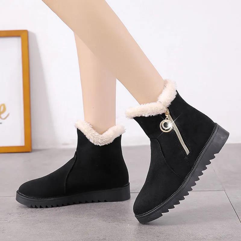 Women's Winter Flat Bottomed Short Boots Soft Soled Warm Cotton Shoes Solid Color Versatile Snow Boots