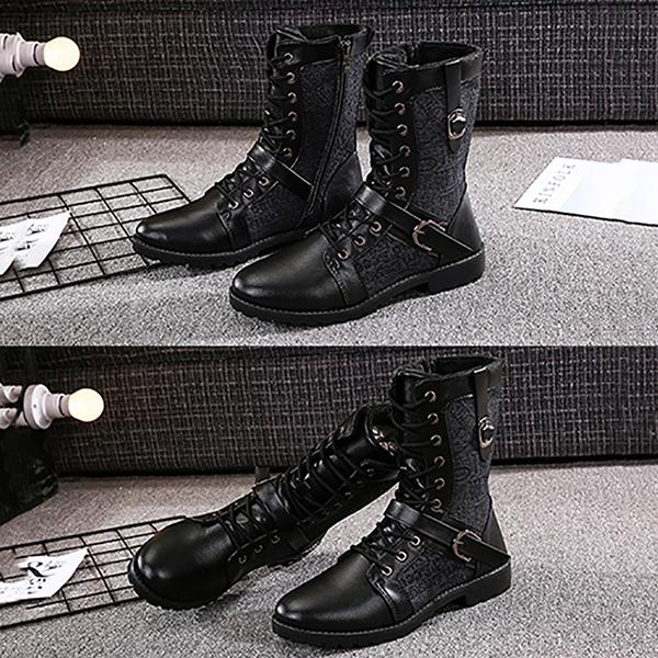 Fall Men's High Top Martin Leather Boots Teen Fashion Inner Height Increase Boots Korean Style Trendy Men's Military Boots