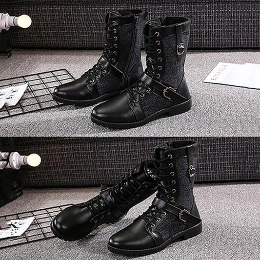 Fall Men's High Top Martin Leather Boots Teen Fashion Inner Height Increase Boots Korean Style Trendy Men's Military Boots