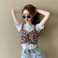 Summer Korean Version  The White Simple Short-sleeved T-shirt Plus Sweet Floral Sling Two-piece Jacket Women