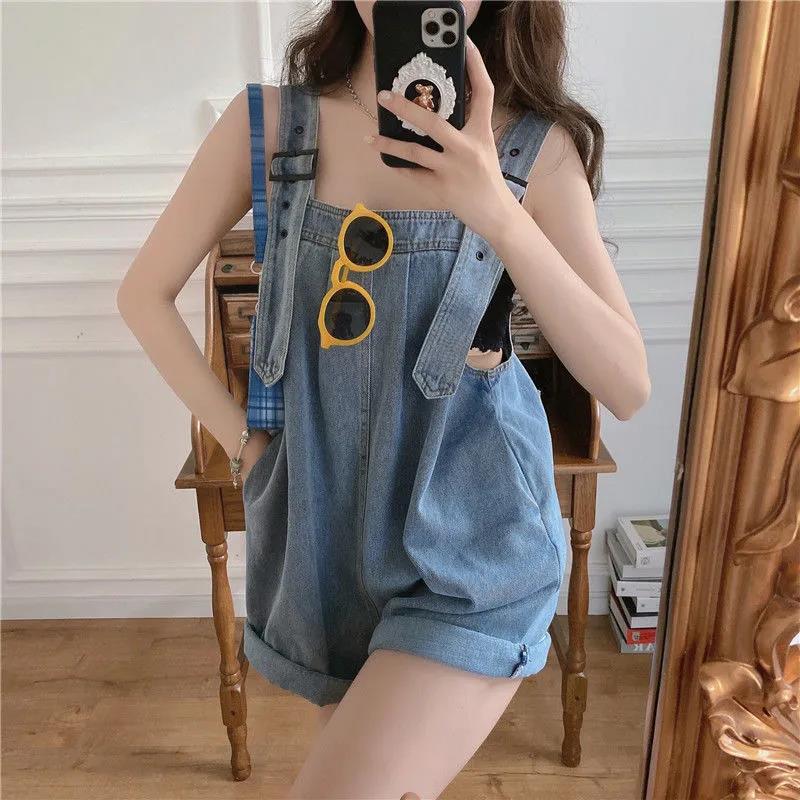Denim Suspenders Shorts Women's Summer Design Sense Small One-piece Pants High Waist Loose Wide-leg Pants