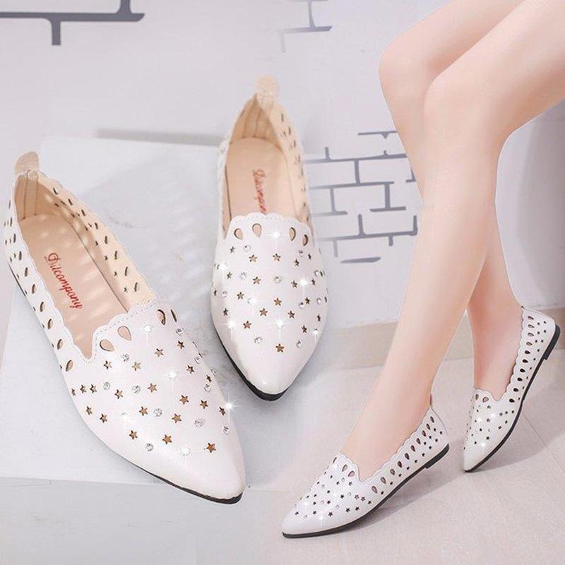 Hollow Soft-soled Flat Shoes Wild Nurse Sandals Women's Flat-soled Shoes Hollow Pointed-toe Leather Shoes Inlaid Brick Sandals Women