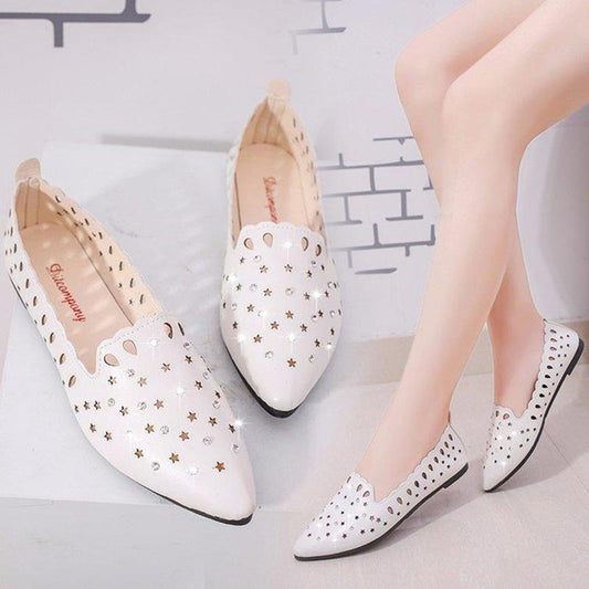 Hollow Soft-soled Flat Shoes Wild Nurse Sandals Women's Flat-soled Shoes Hollow Pointed-toe Leather Shoes Inlaid Brick Sandals Women