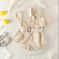 Girls' Denim One-piece Suit Summer Children's Work Clothes One-piece Pants Single breasted Belt Button Korean Style Casual Set