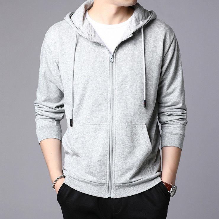 Hooded Cardigan Coat Men's Slim Solid Color Zipper Basic Jacket Plus Size Sportswear Hoodies Outerwear