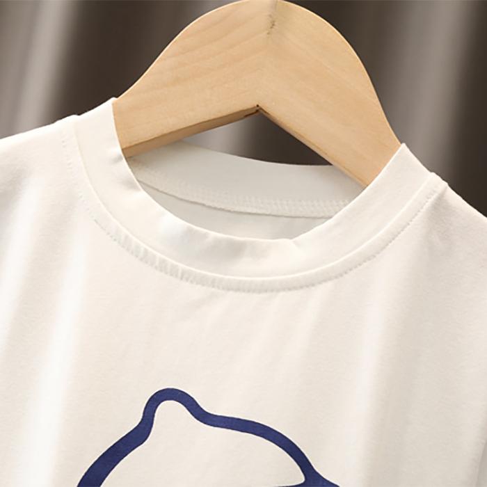 Summer Children's Clothes Summer 1-5 Years Old Children's Boy and Girl Solid Color Printing Short-sleeved Suit