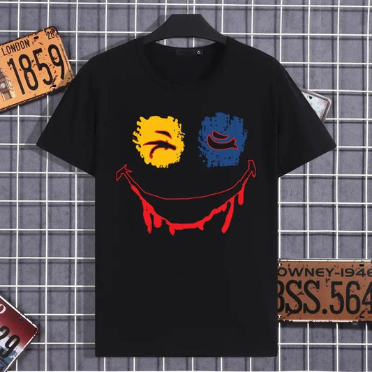 Evil Smile Print T-shirt Street Trend Personality Casual Thin Shirt Loose O-Neck Short Sleeve Tees Men Clothing Summer