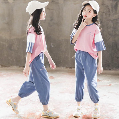 Girl Teenage Children's School Clothing Fashion 2pcs T-shirt and Harem Pants Children Casual Sets Summer Suits Girl Sports Clothes