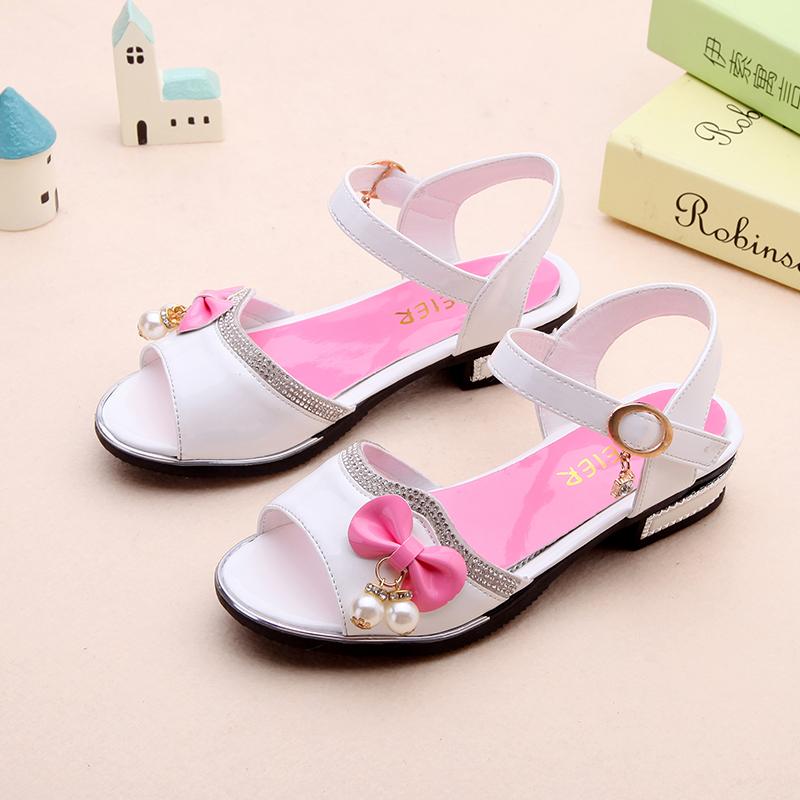 Girls' Sandals Summer Korean Version   High-heeled Children's Beach Shoes  Big children  Little Girls Soft-soled Princess Shoes