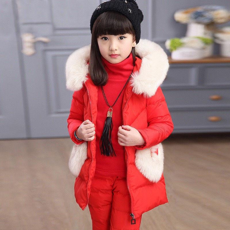 Kids Fashion Casual Girl 'S Winter Warm Thicker Jacket Full Sleeve Hooded 3 Pcs Suit Outerwear Coats