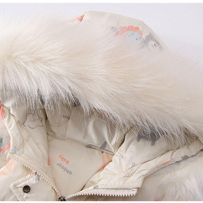 Girls' Winter Warm Cotton Coat Mid-length Thick Padded Jacket Little Girl Plus Velvet Windproof Down Jacket