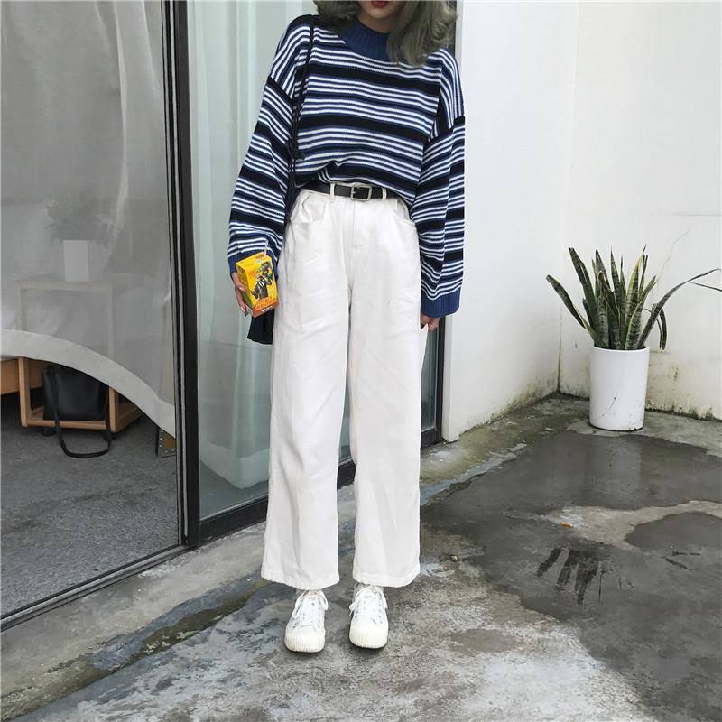Striped Autumn Winter Retro Harbor Style Sweater Female Students Loose Wild BF Harajuku