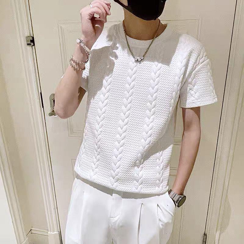 Summer Solid Color T-shirt Men's Ins Tide Brand Three-dimensional Striped Short-sleeved Trend Half-sleeve Trend Half-sleeve