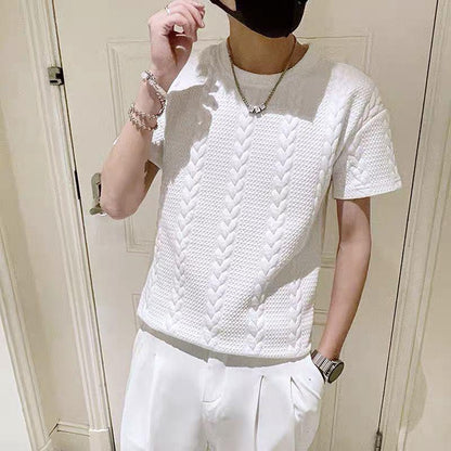 Summer Solid Color T-shirt Men's Ins Tide Brand Three-dimensional Striped Short-sleeved Trend Half-sleeve Trend Half-sleeve