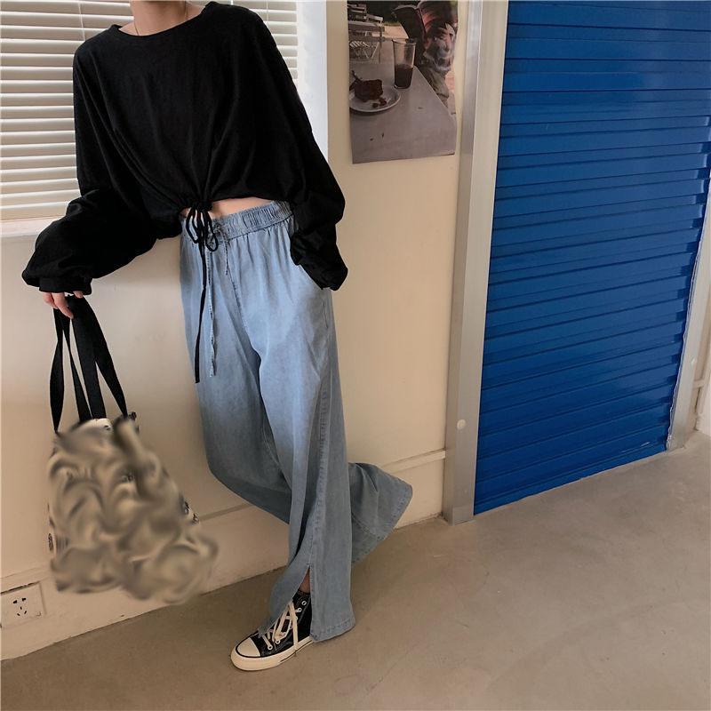 Spring Fall Women Harajuku Long Sleeve Bandage O-Neck T-Shirts  Casual  T Shirt Femme Black Tops Pullover