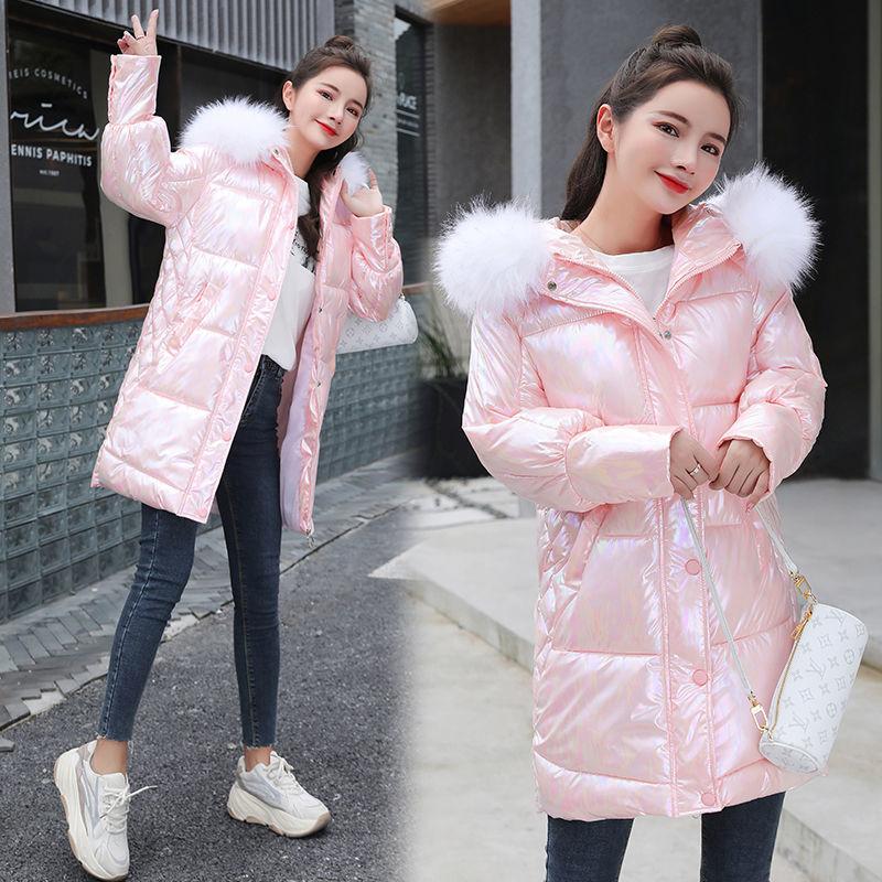 Bright Color Bright Cotton Coat Women 2 Color-changing Cotton Coat Thick Stand-up Collar Mid-length Coat