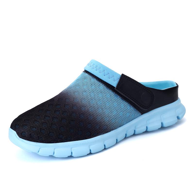 Summer Couple Mesh Sandals Casual Hollow Breathable Men's and Women's Beach Shoes Large Size Solid Color Half-slip Sandals