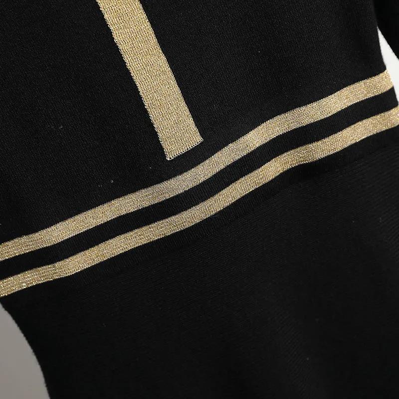 Black Round Neck Dress for Fall/winter 2021 Contrast Color Waist Knit A-line Dress Knitted Base Dress