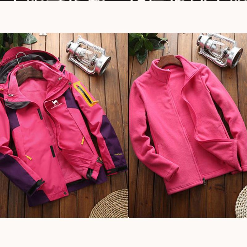 Winter Women's Jacket Hooded Detachable Two-piece Outdoor Mountaineering Suit Skiing Plus Velvet Thickening Couple Jacket