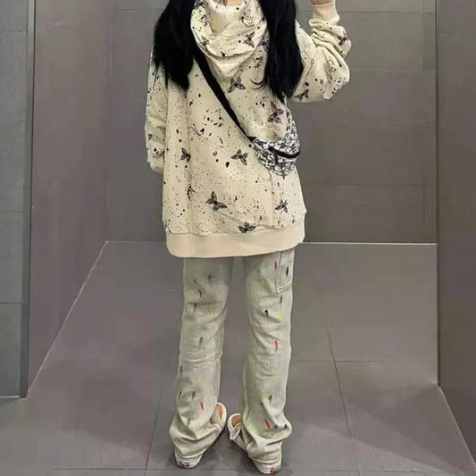 Street Vibe Retro Jeans Female Big Size Fat Mm American High Street Loose Straight Hairspants INS