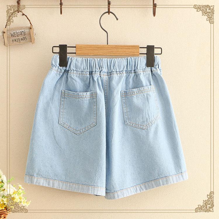 WTEMPO Amoi Cute High-waisted Denim Shorts Schoolgirl Child Denim Shorts Jeans