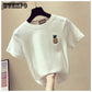 Pattern Embroidered Women T Shirt Short Sleeve Summer Sweet  Loose Tee Shirt Femme  Tops