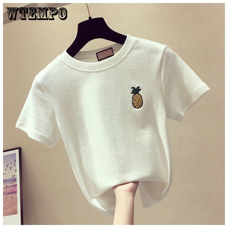 Pattern Embroidered Women T Shirt Short Sleeve Summer Sweet  Loose Tee Shirt Femme  Tops