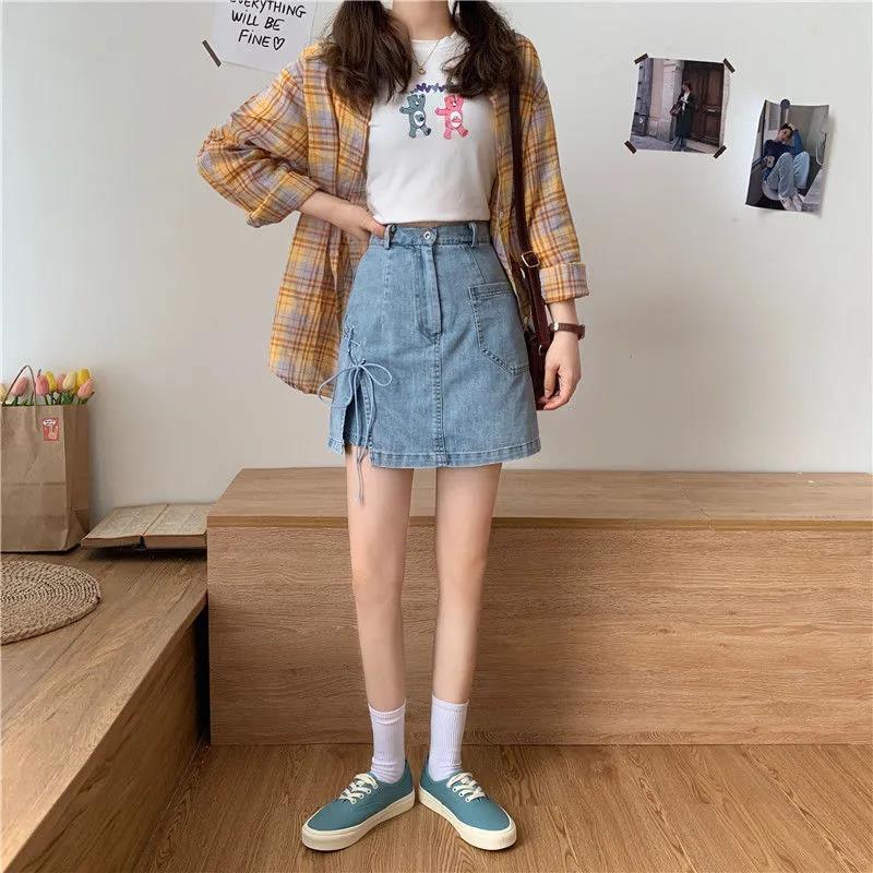 Women Sexy Sweet Solid Split Denim Skirt High Waist Above Knee Hip Skirt Casual Club Home Office