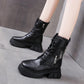 Women Winter Shoes Ankle Boots Leather Warm Plush Snow Boots Female Shoes Woman Chunky Platform Booties White Black