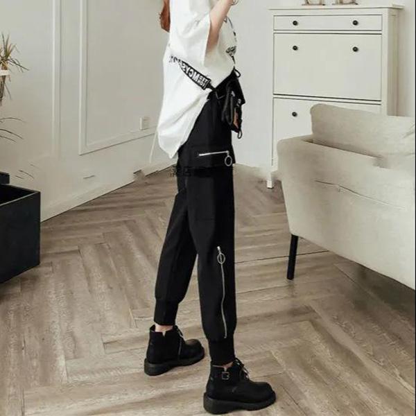 WTEMPO Women Zipper Decoration Joggers Pants Casyal Sport Long Sweatpants Loose Casual Baggy Trousers
