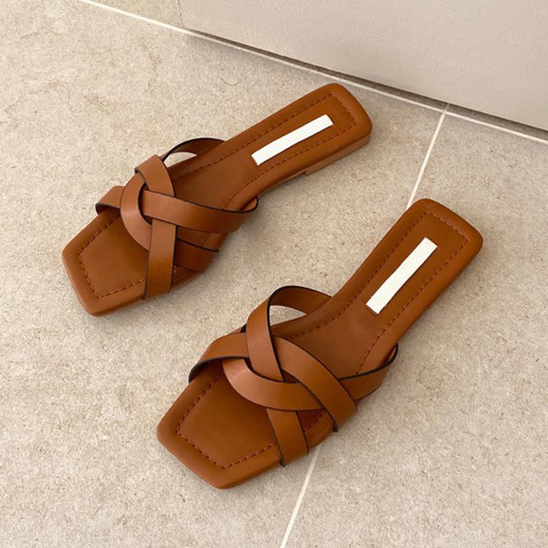 Slippers Women's Summer Flat Shoes Home Household Non-slip All-match Cross-belt Lazy Sandals Female Outer Wear
