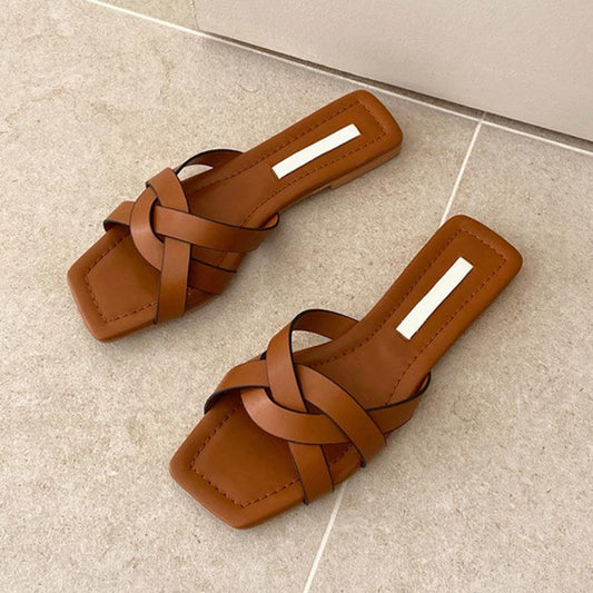 Slippers Women's Summer Flat Shoes Home Household Non-slip All-match Cross-belt Lazy Sandals Female Outer Wear