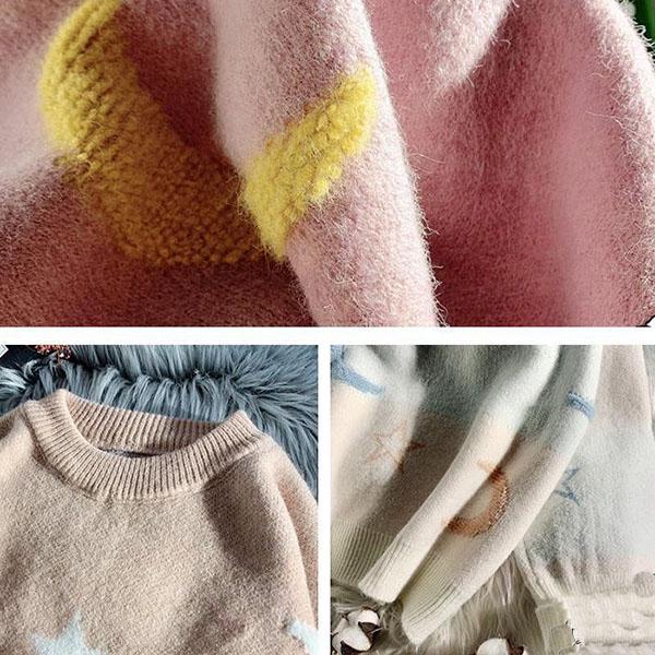 Women's Sweet Star Month Age Print Pullover Sweater Loose Plus Size Knitted Sweater Top Bottoming/outwear