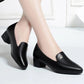 Women's Soft Leather Black Middle Heel Thick Heel Non-slip Mother Shoes Large Size Professional Leather Shoes