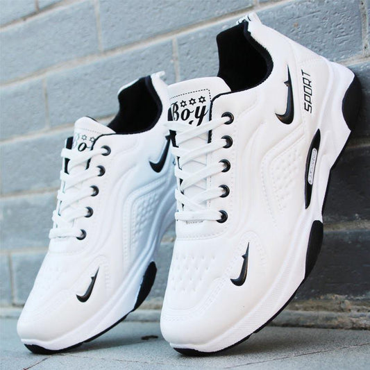 Plus Size 39-44 Men Leather Sneakers Shockproof Breathable Deodorant Running Basketball Shoes Non-slip Wear-resistant Skate Shoes