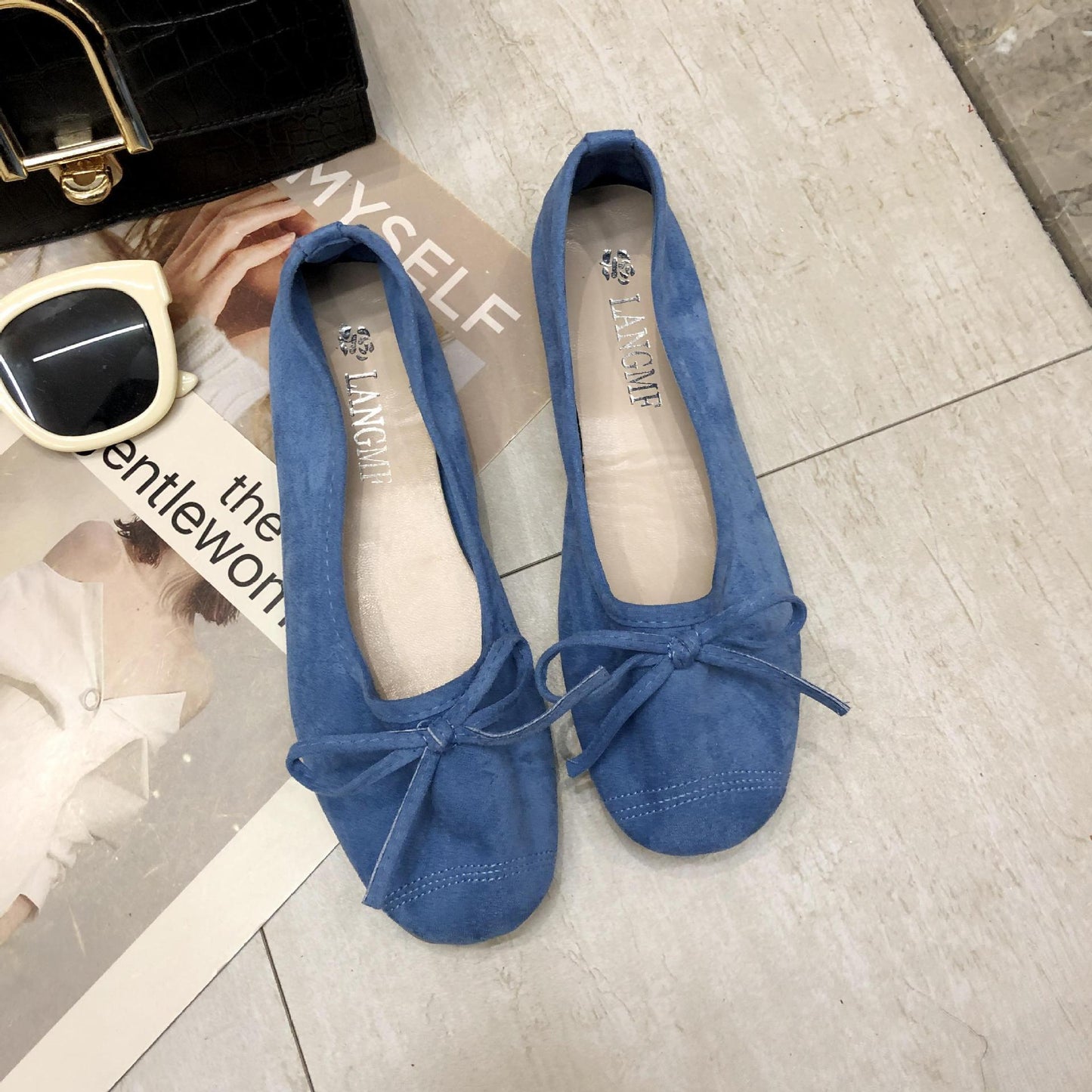 WTEMPO Brand Ballet Shoes Shallow Mouth Bow Soft Bottom Women's Shoes Four Seasons Wild Flat Shoes