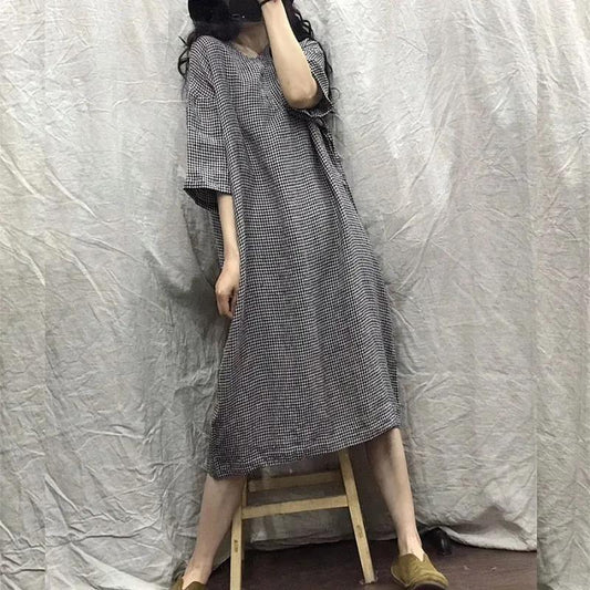 Cotton Linen Women's Summer Dress Short Sleeve Solid Color Daily Wear Dating Party Holiday
