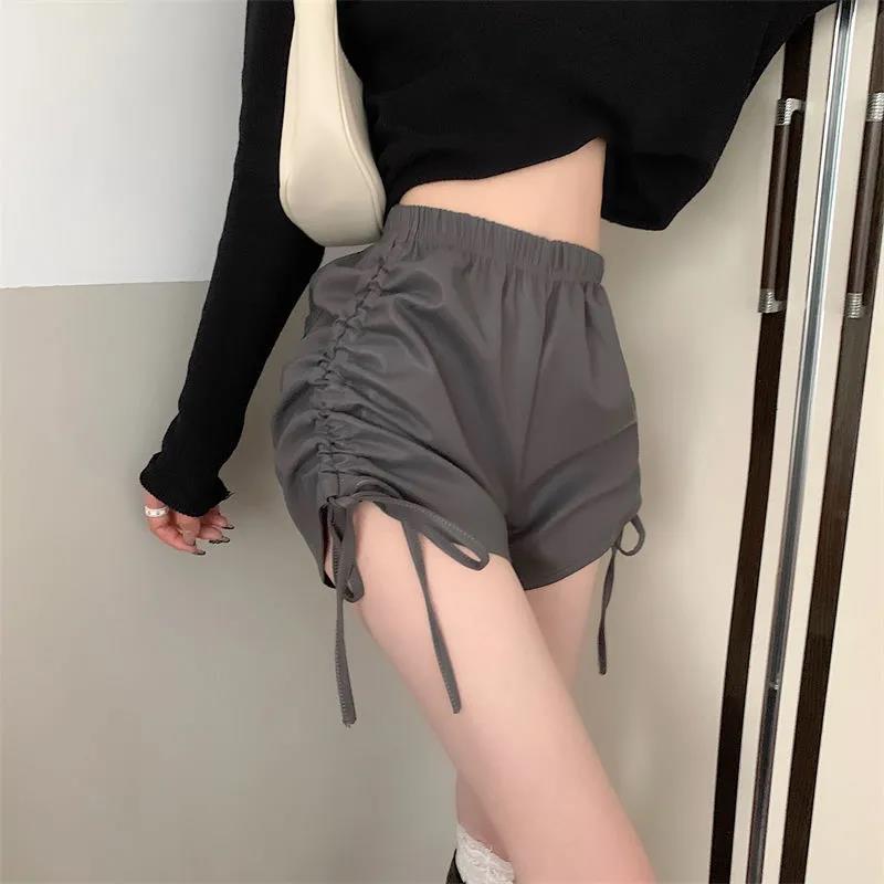 Leather Pants Women's Shorts Autumn and Winter Design Sense Drawstring Pure Desire Wind High Waist Thin A-line Casual Pants
