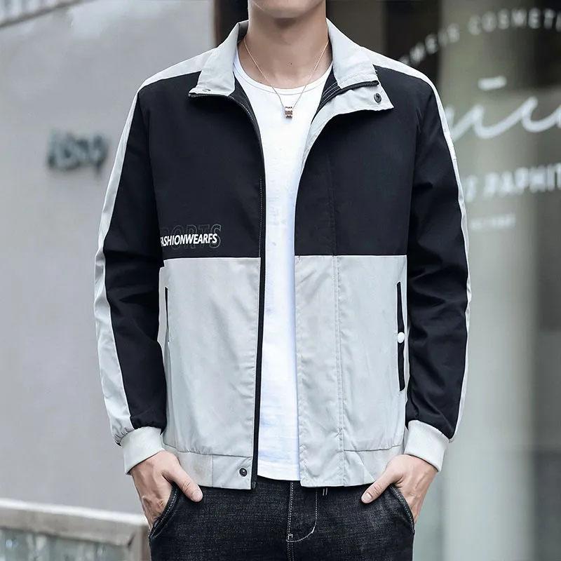 Spring and Autumn Men's Jacket Stand Collar Coat Colorblock Printing Top Trend Simple Bomber Jacket Zipper Sportwear