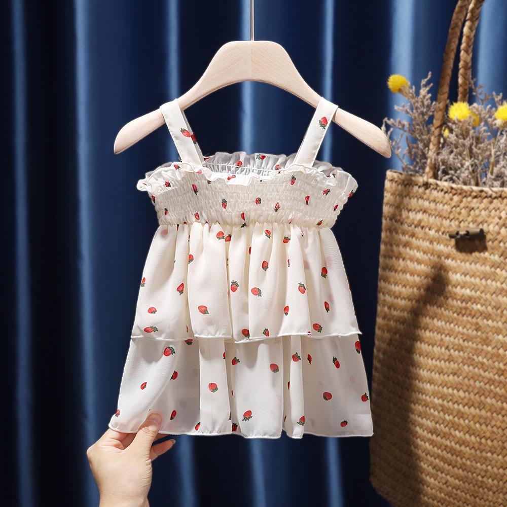 Children Dress Girls Summer Thin Dress Suspender Dress Floral Strapless Princess Dress Ruffled Vest Skirt