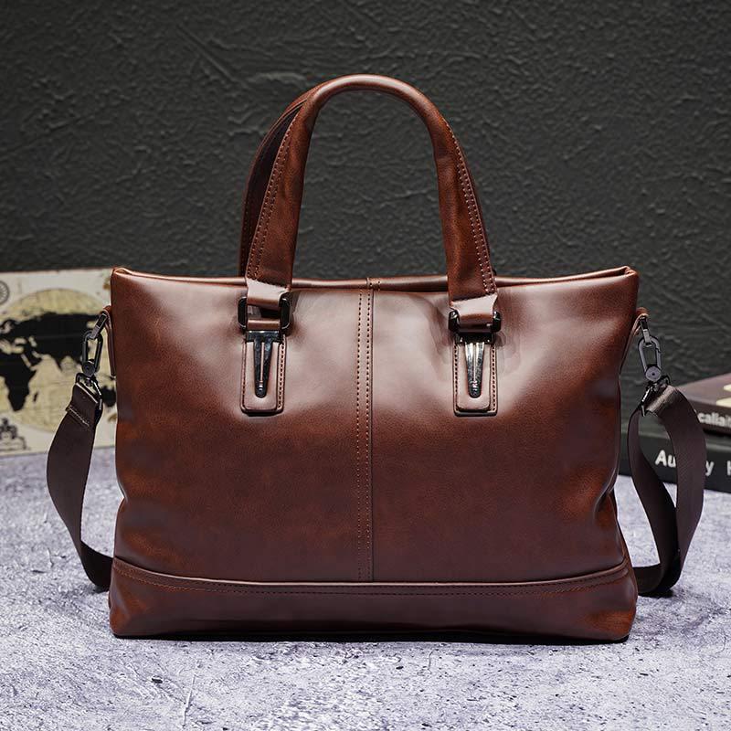Business Briefcase Men Fashion Multi-pocket PU Leather Zipper Waterproof Handbag Travel Computer Bag