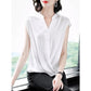 V-neck Chiffon Shirt Women's Summer Belly Cover Blouse Short-sleeved Loose Temperament Sleeveless Slim Solid Color Large Size Shirt Women Summer Top