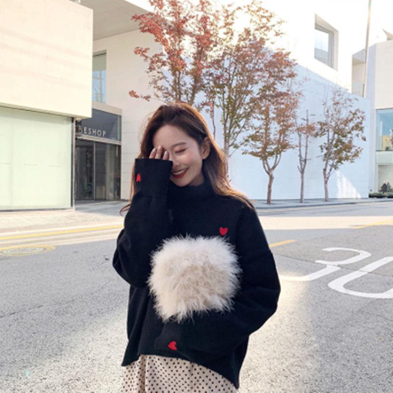 Pofulove Pullover Loose Small Fresh Winter Net Red Turtleneck Knit Bottoming Shirt Wild Western Top