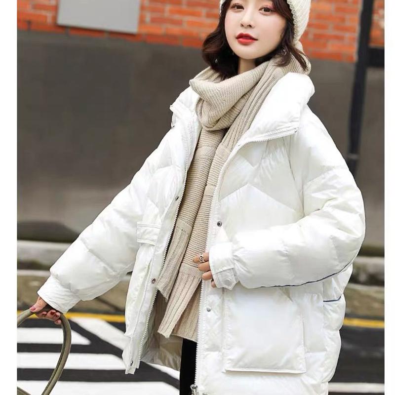 Women's Shiny Mid-length Down Jacket Winter Korean Style Loose Coat Warm Stand-collar Down Jacket