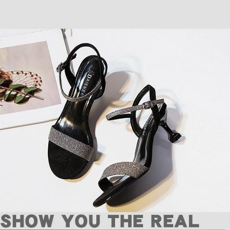 Korean Women's Sandals High Heel Stiletto Ladies Sandals Fashion All-match Buckle with Cat Heel Women's Shoes
