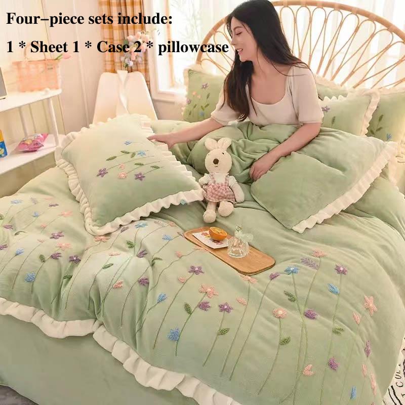 Milk Velvet Four-piece Autumn and Winter Thick Warm Double-sided Velvet Bed Single