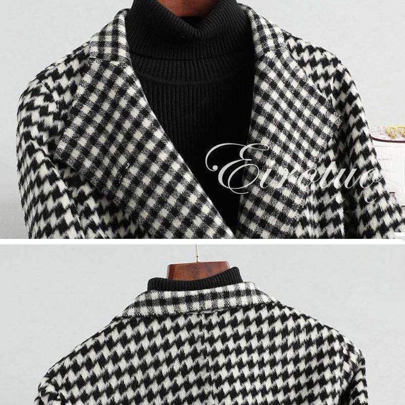Autumn and Winter Thick Woolen Coat Loose Houndstooth Woolen Coat Women's Mid-length Warm Coat Ladies Temperament Coat