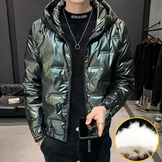 Glossy Down Jacket Men's Short Winter Jackets Korean Version of The Trend of Thick Warm Hooded Men's Jacket