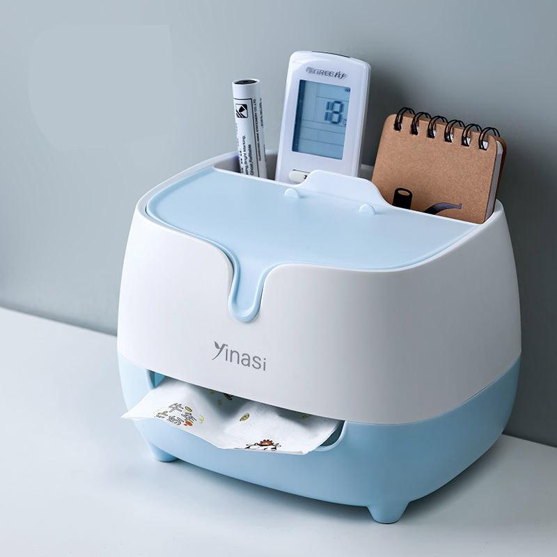 Tissue Box Multipurpose Tissue Box Lid Napkin Holder Home Office Remote Control Storage Wipe Box Desk Organizer
